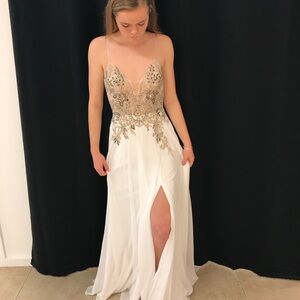 Jovani White and Gold Prom Dress